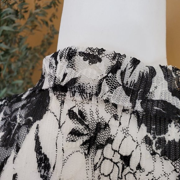 Button Down Black and White Lace Blouse - Picture 8 of 15